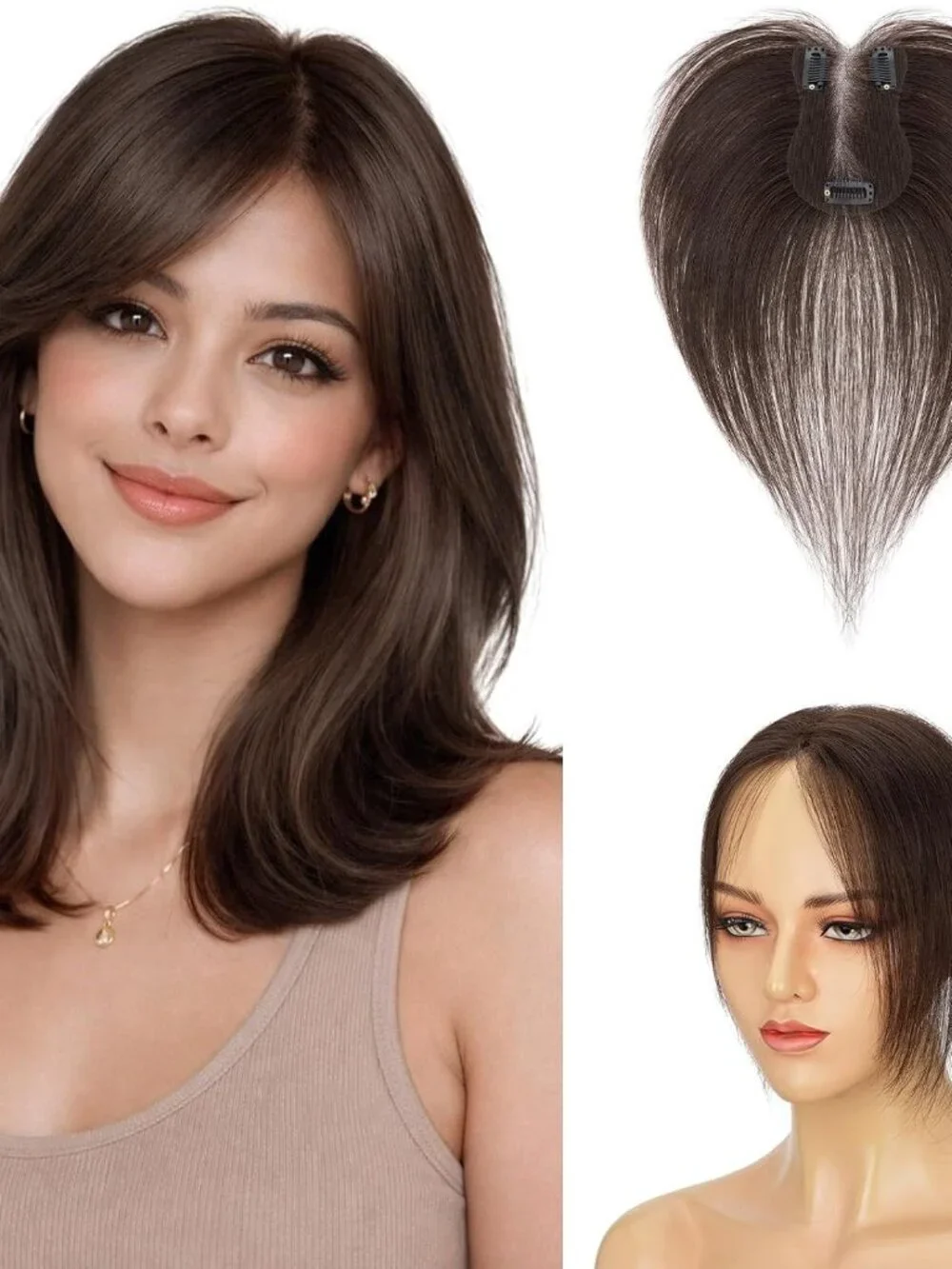 2 Tess - Human Hair Clip In Toppers #02 Dark Brown 10